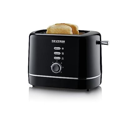SEVERIN Grille-pain automatique 850 W, Toaster compact 2 fentes jusqu'à 2 tranches, Grille-pain électrique avec réglage du degré de brunissage & fonction décongélation, Noir, AT 4321