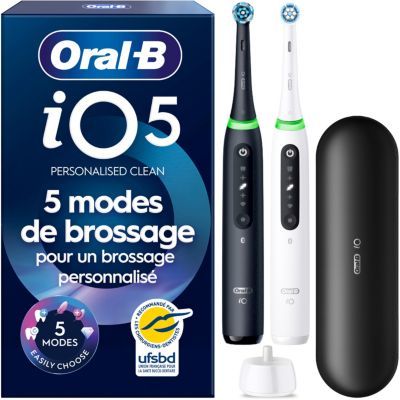 Oral-B Brosses à Dents Electriques iO 5 Duo, 2 Brossettes, Noire, Blanche