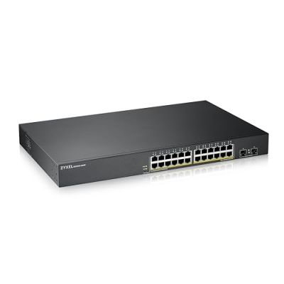 Zyxel Switch Ethernet 24 Ports Gestion Intelligente | PoE+ | GS1900-24HPV2 | 24x Ports GbE PoE+ avec Budget de 170W + 2x SFP, VLAN, QoS, IGMP Snooping, Kit Rack Inclus