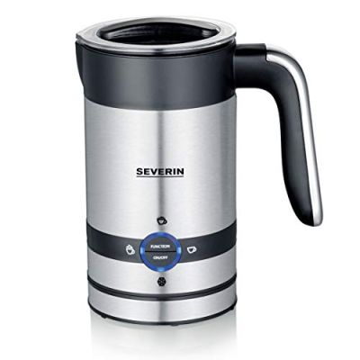 SEVERIN Emulsionneur de lait 450 W, Mousseur de lait à induction 200 ml en inox, Mousseur à lait électrique, 3 programmes, inox/noir, SM 3584