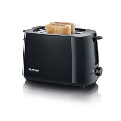 SEVERIN Grille-pain automatique 700 W, Toaster compact jusqu’à 2 tranches, Grille-pain électrique avec réglage du degré de brunissage & support pour réchauffer les viennoiseries, noir, AT 2287
