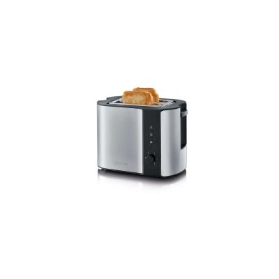 SEVERIN Grille-pain automatique 800 W, Toaster compact 2 fentes jusqu'à 2 tranches, Grille-pain électrique avec réglage du degré de brunissage & fonction décongélation, inox/noir, AT 2589