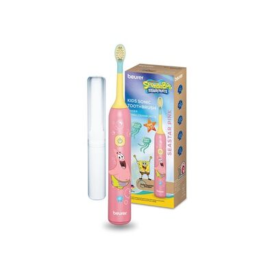 Beurer SC 11 Pink Bob L'éponge brosse à dents électrique pour enfants | 2 têtes de brosse à dents dès 3 et dès 6 ans, brosse à dents sonique pour enfants, très silencieux, étui pour brosse à dents