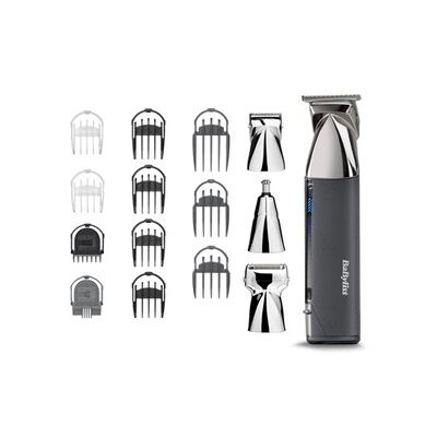 BaByliss Tondeuse Multi-usage Super-X Metal 15 in 1 - Tout-en-un, Kit complet sans fil incluant une tondeuse barbe, corps & nez et oreilles, Waterproof, Lames en acier japonais, Argent/Gris, MT996E