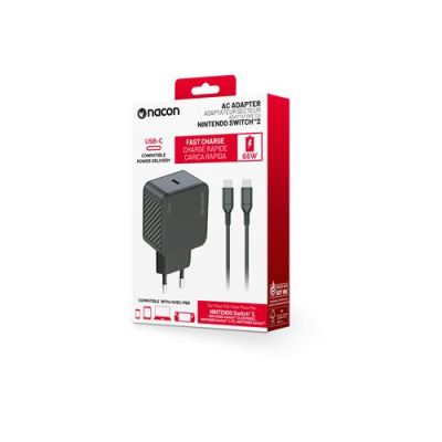NACON Chargeur pour Nintendo Switch 2 et Dock, Adaptateur Secteur 65W avec Power Delivery, Charge Rapide, Compatible Switch OLED, Lite, PC, Smartphone, Câble USB-C 1.5m Inclus - SWITCHNEWADAPT60