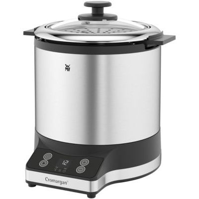 WMF KITCHENMINIS Cuiseur à Riz, Capacité 1L (250g), Cuisson Riz, Céréales, Légumes (Panier Vapeur inclus), Design Inox Elegant & compact, Minuteur & Maintien au chaud, 0415260011