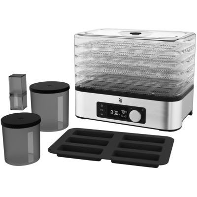 WMF KITCHENminis Déshydrateur, 400 W, Inox, 5 Plateaux sans BPA, Programmable Fruits séchés légumes champignons déshydratés barres de céréales, Cromargan 0415250011