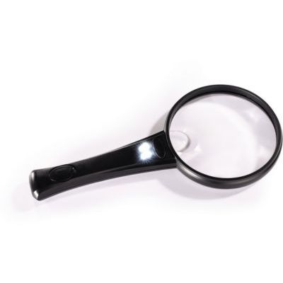Hama Loupe de Lecture à LED Basic 90 LED (1 unité, grossissement x4, diamètre de 90 mm, Taille de 94 mm x 202 mm x 16 mm) Noir/Transparent
