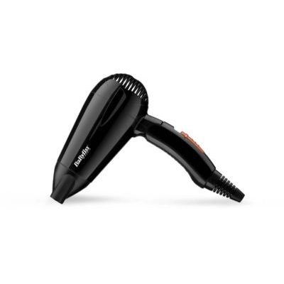 BaByliss Sèche-cheveux de voyage pliable Sèche-cheveux léger et puissant de 2000 W, Bi-voltage, Utilisation universelle, 2 réglages de température/vitesse, Noir/orange, 5344E