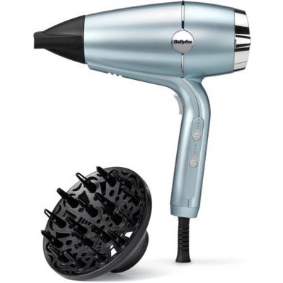 Sèche‑cheveux BaByliss Hydro‑Fusion avec Diffuseur – Sèche‑cheveux ionique professionnel 2100 W, technologie plasma pour brillance, design léger, 3 températures & 2 vitesses, bleu, D773DE