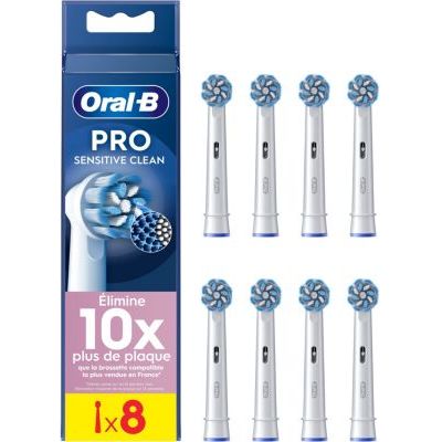 Oral-B Brossettes de Rechange Sensitive Clean, lot de 8, Blanches | Recharges Brosse à Dents Électrique Pro avec des Brins Ultra Doux pour les Gencives Saines