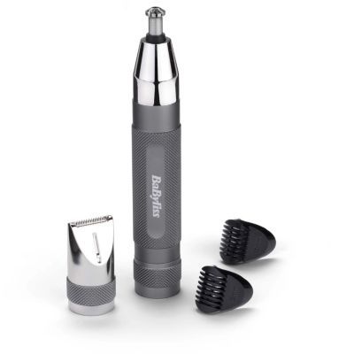 BaByliss Tondeuse de précision Super-X Metal - 3-en-1 Tondeuse nez, oreilles et sourcils, 2 Accessoires, 2 Sabots, Fonctionne sur Pile – E116E