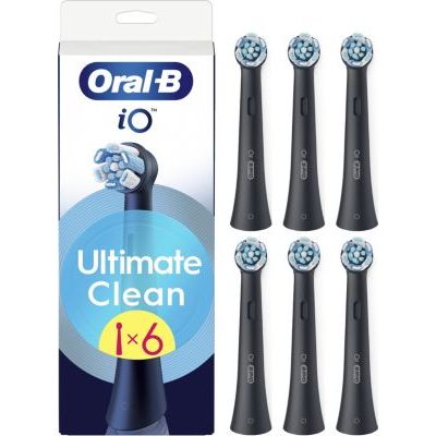 Oral-B Brossettes de Rechange Ultimate Clean, lot de 6, Noires | Recharges Brosse à Dents Électrique iO, pour Adultes, Tête Ronde pour un Brossage en Profondeur