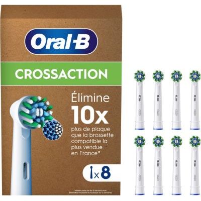 Oral-B Brossettes de Rechange Cross Action, lot de 8, Blanches | Recharges Brosse à Dents Électrique Pro, Filaments pour Eliminer la Plaque Dentaire, Emballage en Carton