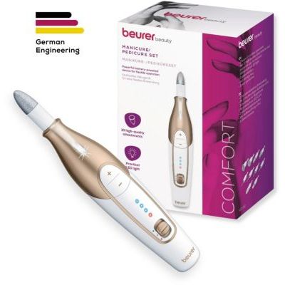 Beurer MP 64 Ponceuse pour ongles, kit de soin des ongles électrique avec batterie, 10 accessoires pour le soin des ongles pour de belles mains et de beaux pieds, avec éclairage LED