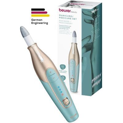 Beurer MP 84 Ponceuse pour ongles, lime à ongles électrique avec batterie, 10 embouts, lumière LED, étui de rangement inclus, jusqu'à 4400 tr/min, set d'ongles pour manucure/pédicure