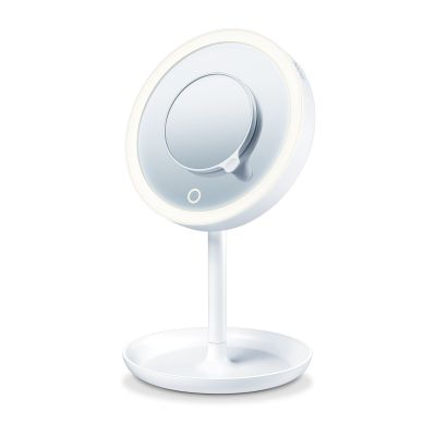 Beurer BS 45 Miroir cosmétique éclairé avec lumière LED, bouton à capteur tactile, miroir supplémentaire magnétique avec un grossissement de 5x, fonction de gradation