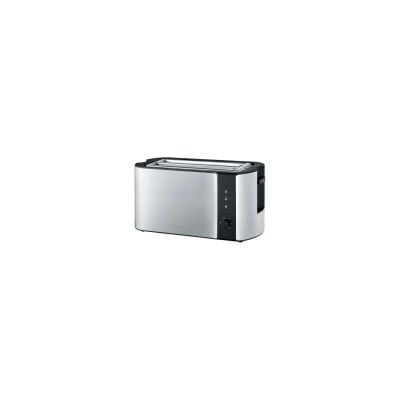 SEVERIN Grille-pain automatique 1400 W, Toaster compact 2 fentes jusqu'à 4 tranches, Grille-pain électrique avec réglage du degré de brunissage & fonction décongélation, Inox/Noir, AT 2590