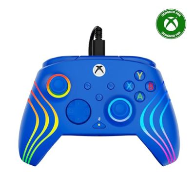 Turtle Beach Afterglow Wave Controller Bleu Manette de jeu RGB filaire - Licence pour Xbox Series XS, Xbox One et Windows - Boutons programmables, gachettes à effet Hall, commandes audio