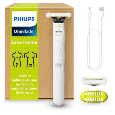 Philips OneBlade Intimate, rasage intime, tailler et raser avec protection cutanée supplémentaire, Rasage proche et confortable - pas complètement nu, modèle QP1924/30