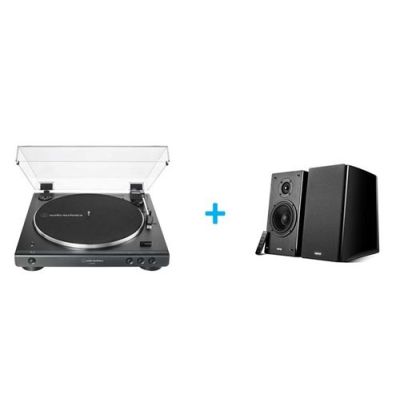 Platine vinyle AUDIOTECHNICA AT-LP60XBT NOIR + Enceintes amplifiées Bluetooth EDIFIER R2000DB Noir Laqué vendues par paire