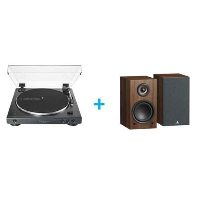 Platine vinyle AUDIOTECHNICA AT-LP60XBT NOIR + Enceintes amplifiées Bluetooth TRIANGLE LN01A Châtaignier vendues par paire