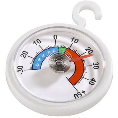 Xavax Thermomètre analogique pour réfrigérateur, freezer ou congélateur (à suspendre au réfrigérateur, congélateur, cave à vin, minibar, minimum -30 degrés, maximum 50 degrés, format rond) Blanc