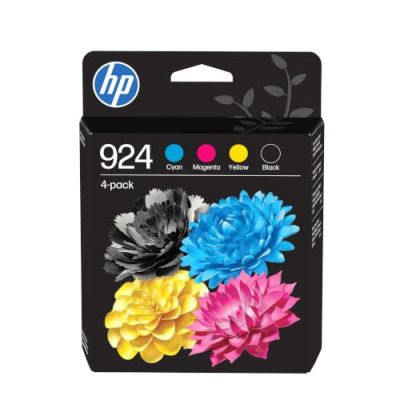 HP 924 Noir, Cyan, Jaune et Magenta, 4 Cartouches Encre Originales | Compatible avec OfficeJet Pro série 8120 et 8130, 400 pages (6C3Z1NE)