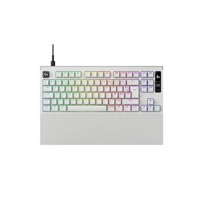 Logitech G PRO X2 RAPID, clavier gaming filaire, FRA AZERTY - Blanc | Switchs analogiques magnétiques, déclenchement rapide, affichage OLED, taux de rapport 8 Hz,repose-poignets, USB-C détachable