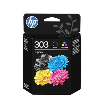 HP 303 Pack 2 cartouches d’encre noire et couleurs authentique (3YM92AE) - Pour HP Envy Photo 6200 7100 7800 Tango/TangoX