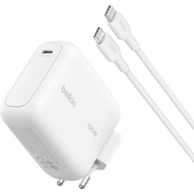 Chargeur Ordinateur Portable Belkin Usb-C 100w Gan + Cable Usb-C 1.5m Blanc