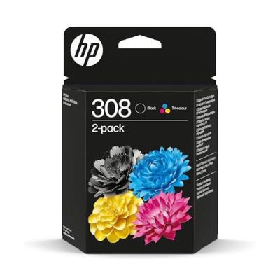 HP 308 Pack 2 cartouches d’encre noire et couleurs authentiques (6L6S6UE) - Pour HP Envy 6100e 6500e Envy 6100 Envy 6500