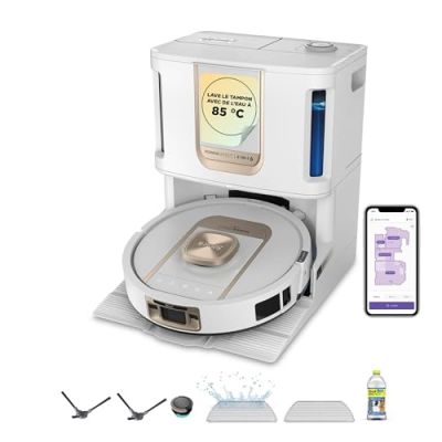 Robot aspirateur laveur SHARK PowerDetect ThermaCharged AV2910XEEUWH Base autovidante - Auto-lavage à 85 °C - 650 W