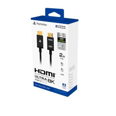 Câble HDMI 2.1 Hori PlayStation Ultra haute vitesse pour PS5 Compatibilité 8K 4K et HDR - Nylon Longueur 2m -Noir