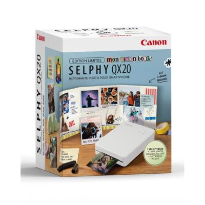 Kit Imprimante Photo Canon Selphy QX20 Blanc pour Smartphone + 1 mini vision board exclusif et 20 tirages inclus