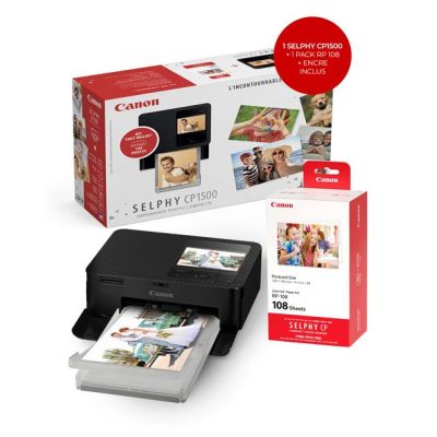 Kit Imprimante photo compacte Canon CP1500 Noir + 108 Feuilles