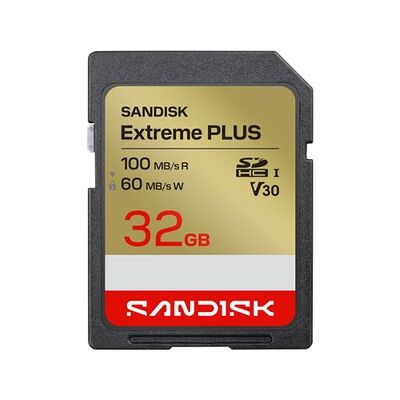 Carte SD UHS-I SANDISK Extreme PLUS de 32 Go, vitesse de lecture jusqu''a 100 Mo/s et vitesse d''ecriture jusqu''a 60 Mo/s, video 4K UHD