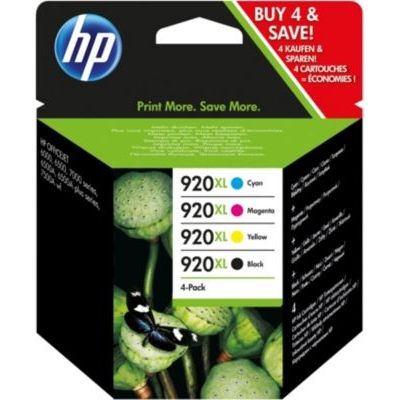 image HP 920XL C2N92AE pack de 4, haut rendement, cartouches d'encre Authentique, imprimantes HP OfficeJet 6000 series/6500 series/7000 series/7500A WF, Noir, Cyan, Magenta et Jaune