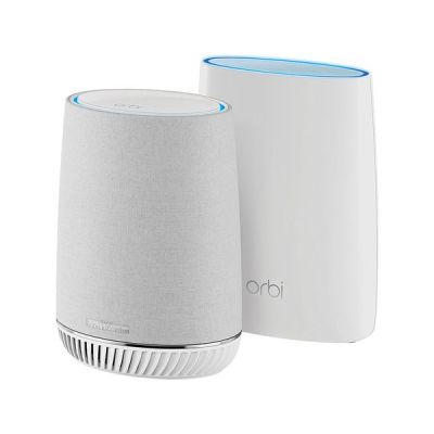 image NETGEAR Système WiFi mesh tri-band Orbi (RBK50V) avec enceinte connectée technologie Harman Kardon, vitesse AC3000 , couvre jusqu'à 350 m², pack de 2 pour un wifi partout dans la maison