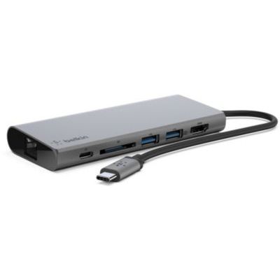 image Belkin Hub Multimédia USB-C avec Câble USB-C Intégré (Dock USB-C pour Ordinateurs Portables Équipés d'un Port USB-C, 1 port HDMI, 1 port Gigabit Ethernet )