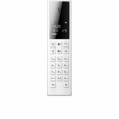 image Philips M3501W / 34 (V-Line) - Téléphone Fixe sans Fil (LCD, 10H Utilisation Continue, Mains Libres interphone, Identification de l'appelant, l'Agenda 50 numéros, HQ-Son, Alarme, Eco +) Blanc