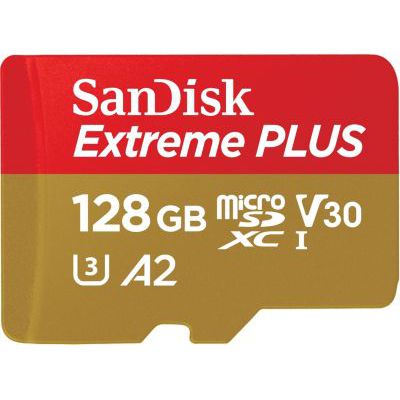 image SanDisk Extreme Plus Carte mémoire MicroSDXC 128 Go + Adaptateur SD avec A2 App Performance + Rescue Pro Deluxe, Jusqu'à 170 Mo/s, Classe 10, UHS-I, U3, V30