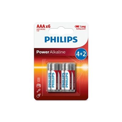 image Philips Power Alkaline Batterie LR03P6BP/10 - Piles domestiques (Single-use battery, AAA, Alcaline, 1,5 V, 6 pièce(s), Blanc)