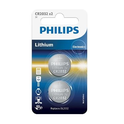 Philips Minicells Batterie CR2032P2/01B - Piles domestiques (Single-use battery, CR2032, Lithium, 3 V, 2 pièce(s), 210 mAh)