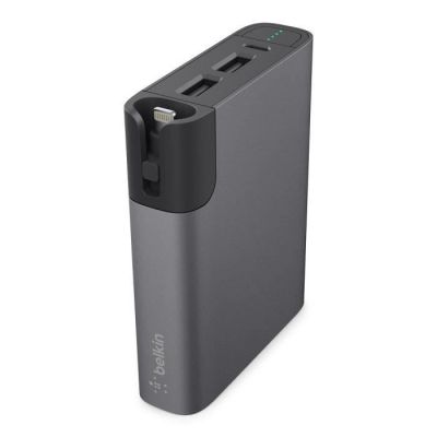 image Belkin - Power Rockstar - Batterie Externe Premium 10000 mAh pour Smartphones et Tablettes avec Câbles micro-USB & Lightning - 15 cm - Gris (Compatible iPhone 7/7+, 8/8+ et iPhone X - Certifié MFi)