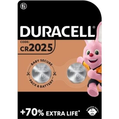 image Duracell 2025 Pile Bouton Lithium 3V, Lot de 2, avec Technologie Baby Secure, pour Porte-clés, Balances et Dispositifs Portables et Médicaux (DL2025/CR2025)