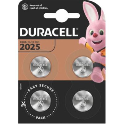 image Duracell 2025 Pile bouton lithium 3V, lot de 4, avec Technologie Baby Secure, pour porte-clés, balances et dispositifs portables et médicaux (DL2025/CR2025)