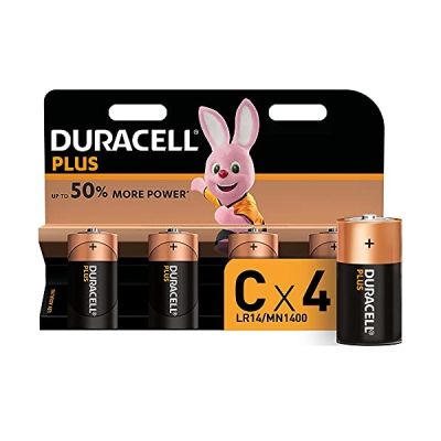 image Duracell Plus, Lot de 4 Piles Alcalines Type C 1,5 Volts LR14 MN1400