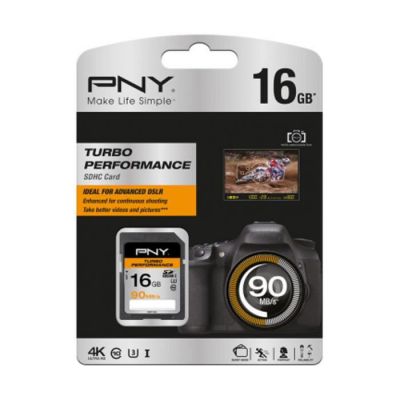 image PNY Carte mémoire SDHC Turbo Performance 16 Go + Adaptateur  (Classe 10 UHS-1 U1, 90 Mo/s)