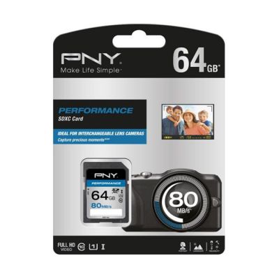 image PNY Carte mémoire SDXC Performance 64 Go (Classe 10, 80 Mo/s)